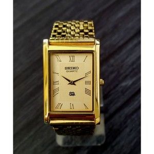 Rare Vintage Tank Rectangular Gorgeous Champaign Dial Italian Milanese band Men…